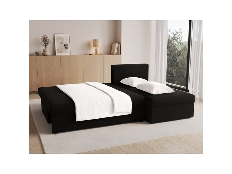 Canapé d'angle noir 3 places méridienne universelle 206x90x146cm gina  - Conforama D