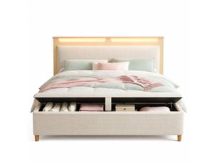 Lit avec rangement 140x200 cm <strong>HAVRYA</strong>  <strong></strong> coloris beige