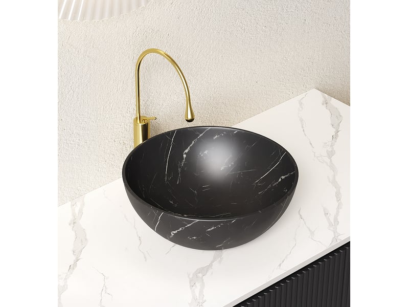  Lavabo à poser sans trou en céramique, surface lisse facile à nettoyer, finition noir mat, pour salle de bain, 36 cm  - Conforama C