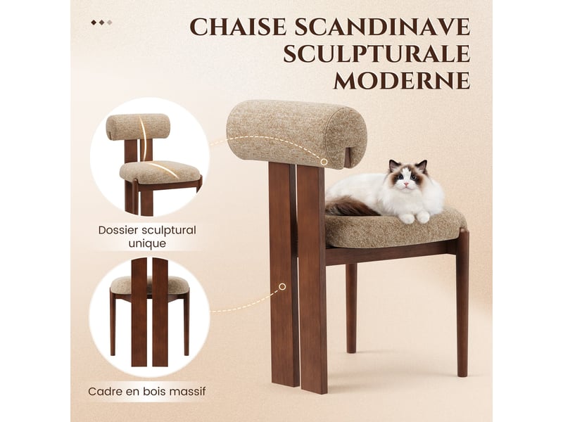  Smartue lot de 2 chaises de salle à manger modernes en tissu marron avec dossier cylindrique et pieds en bois noyer  - Conforama E