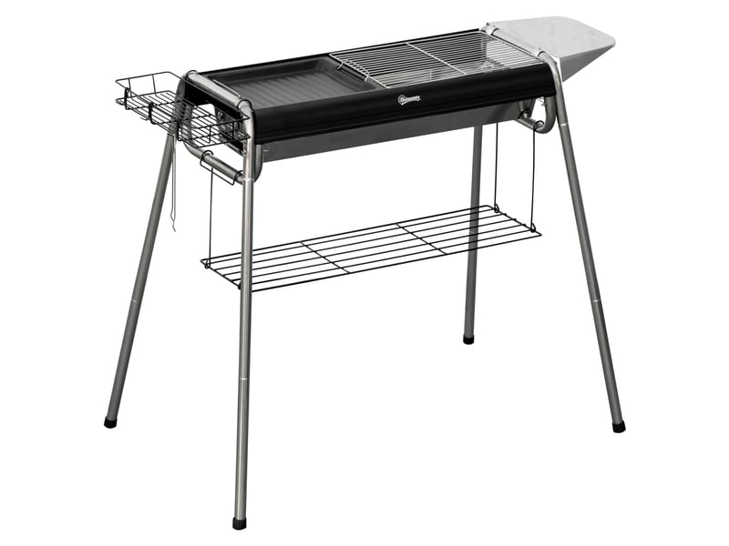  Barbecue au charbon avec grille en acier inoxydable, plancha et étagères, 107 x 63 x 75 cm  - Conforama A