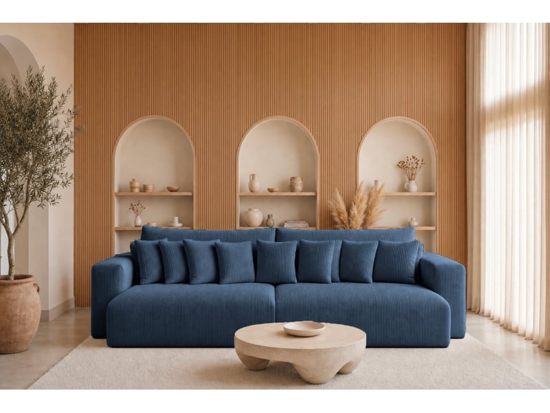  Suzie - canapé droit convertible petit velours côtelé 4 places bleu  - Conforama D