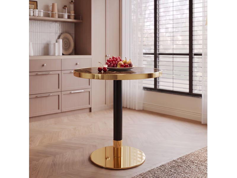  Table d'appoint ronde ø 60 cm effet marbre gris, métal noir et doré, hauteur 73,7 cm  - Conforama E