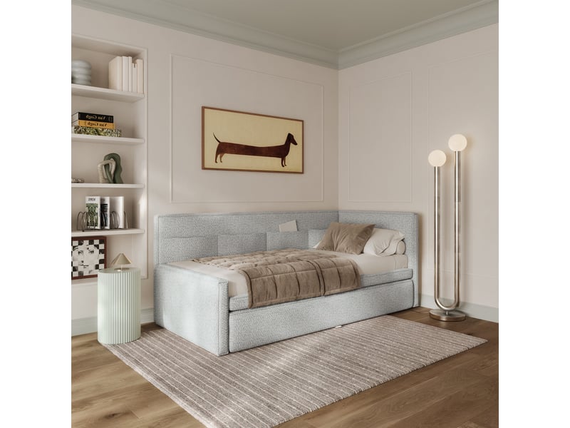 Selsey nesmi - lit rembourré - 90x200 cm - tissu tressé bleu clair Nesmi - Conforama B