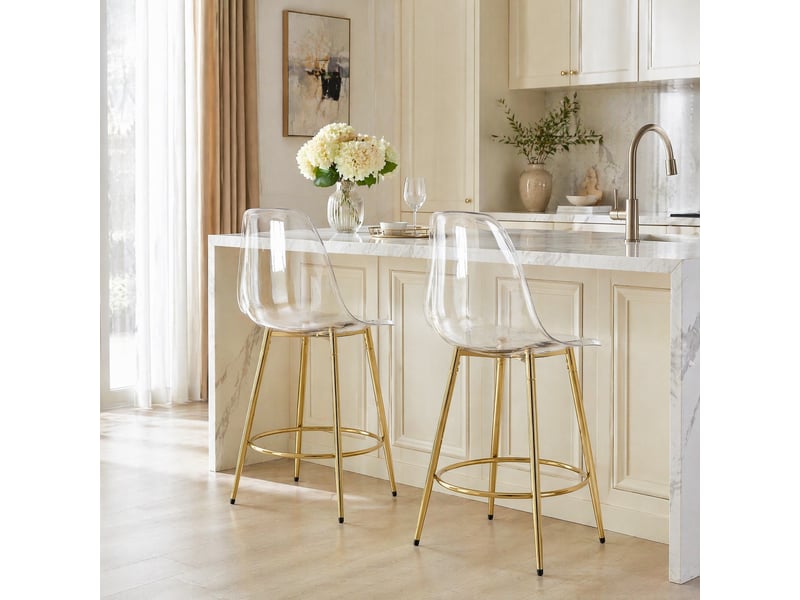  Lot de 2 tabourets de bar avec dossier et repose-pieds - lpospi - assise 66 cm, pet, métal - transparent et doré  - Conforama C
