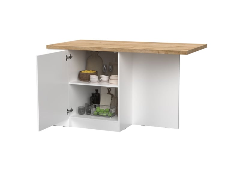  Ilot de cuisine 160cm avec angle laqué blanc plateau aspect bois finition cadiz - alva ALVA - Conforama D