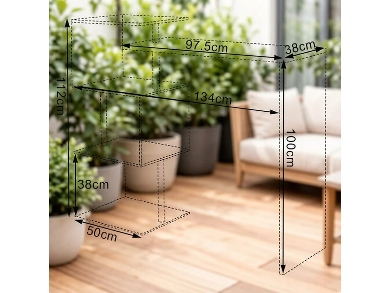 Table de bar avec 3 étagères ouvertes multifonctionnelle pour cuisine salon et salle à manger en mdf et métal blanc - Conforama C