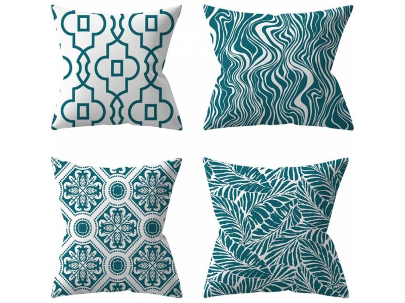  Lot de 4 housse de coussin - lot de 4 45 x 45 cm, turquoise housses de coussin d'extérieur, plante verte, coussins décoratifs pour jardin  - Conforama A