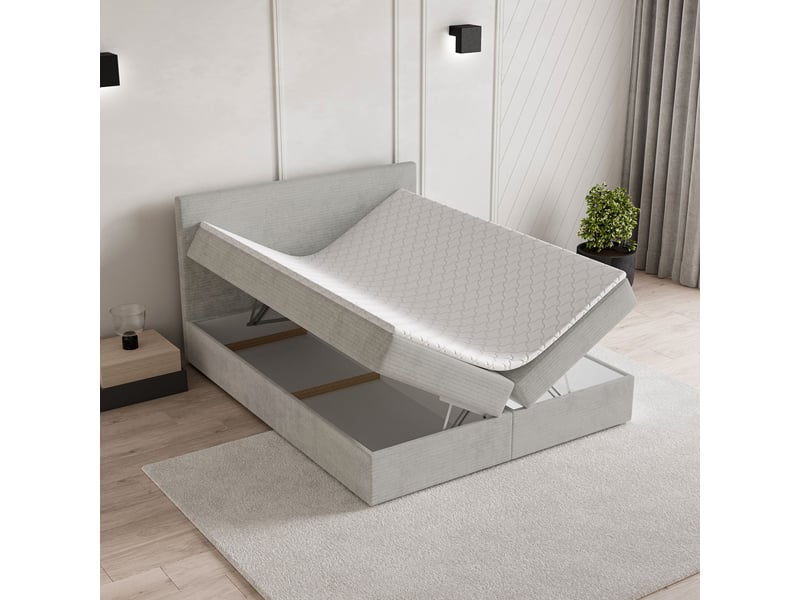 Boxspring nira 200x200 cm, lit complet avec matelas, gris - Conforama C
