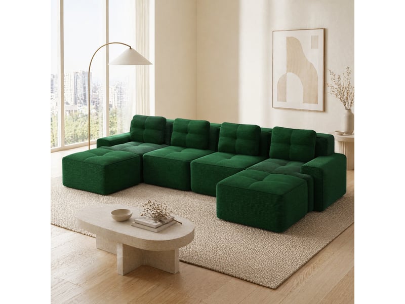  Canapé modulaire panoramique 4 places 382x177x69 cm sans montage vert  - Conforama B