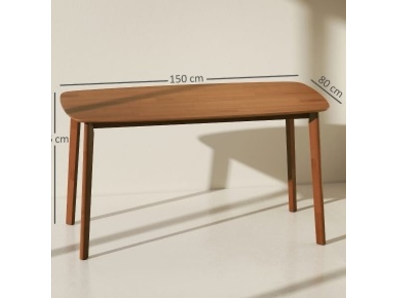  Table de salle à manger 6 personnes avec angles arrondis surface laquée style campagne en bois marron 150 × 80 cm  - Conforama C