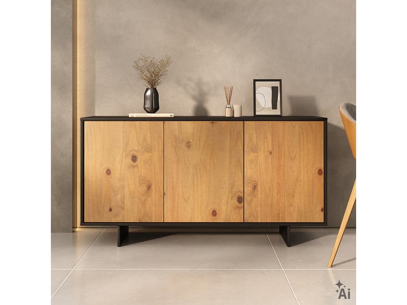 Buffet arto l 137 cm 3 portes en bois massif - noir et chêne - Conforama B