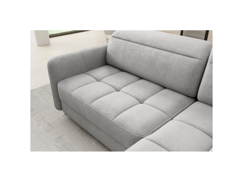  Canapé d'angle droit convertible barnea 208 cm gris clair avec rangement  - Conforama D