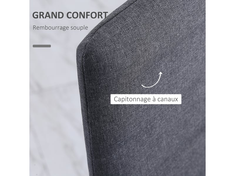  Lot de 4 chaises de salle à manger chaises de cuisine avec dossier haut pieds en métal et tissu en lin gris 41x50x97cm  - Conforama E