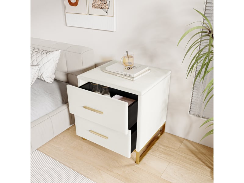  Lot de 2 tables de chevet en velours beige - 40x40x50 cm - piétement en métal doré - 2 tiroirs - design élégant et moderne  - Conforama C