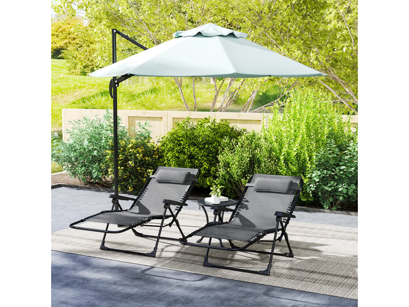  Lot de 2 bain de soleil, chaise longue pliante inclinable avec appuie-tête en textilène, 90 x 65 x 112 cm, gris  - Conforama B