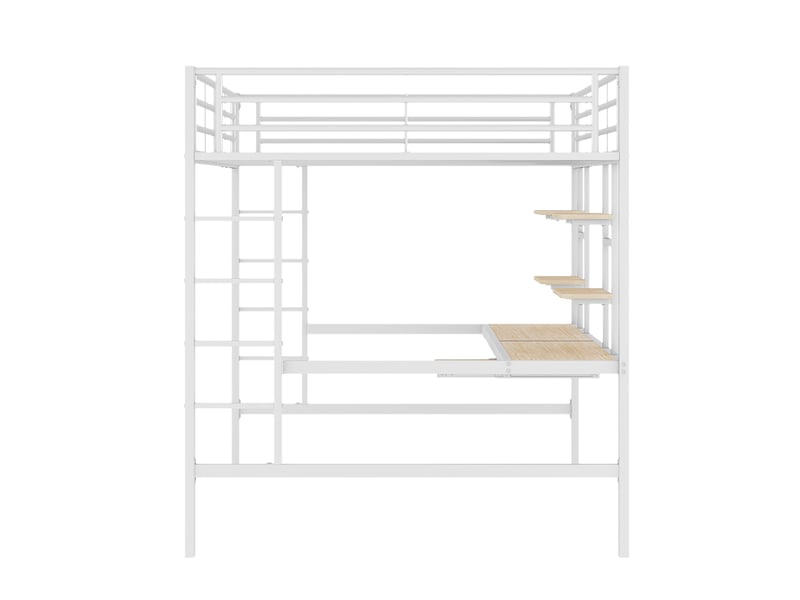 Lit mezzanine avec bureau et 2 bibliothèques en métal blanc 140x200 cm - Conforama E