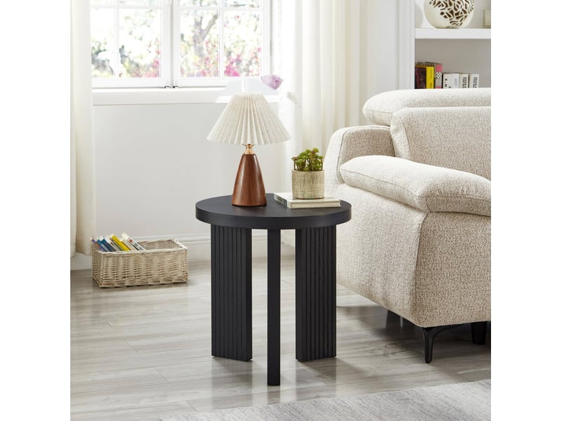  Table basse ronde en mdf avec structure rainurée, ensemble de 2 pièces, style moderne pour salon et bureau, noir  - Conforama D