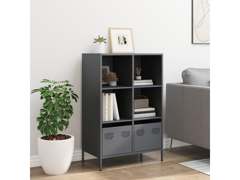  Buffet haut - bahut - meuble de rangement anthracite 68x39x103,5 cm acier  - Conforama C