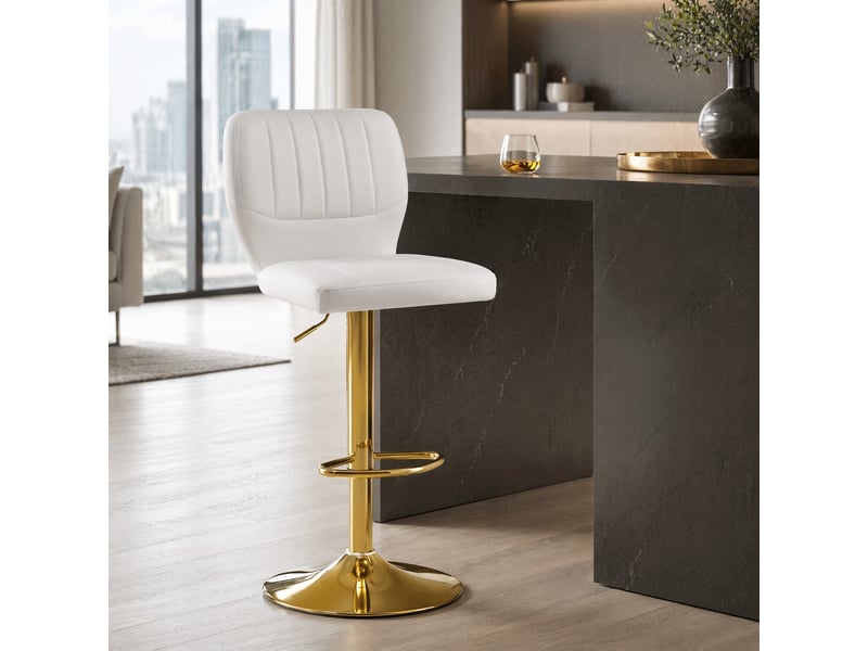  Tabouret de bar lot de 2 pivotant 360° réglable en hauteur avec dossier et repose-pieds, en pu et métal blanc et doré  - Conforama B