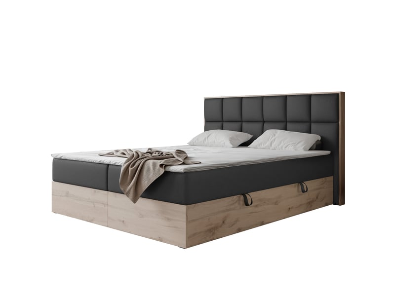 Lit adulte lavio ii - 120x200 cm - matelas ressorts + surmatelas - coffre de rangement - éco-cuir résistant noir LAVIO II - Conforama A