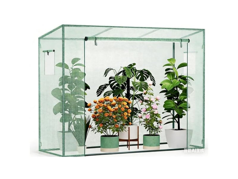 Mini serre de jardin 200x78x130 cm pliable étanche anti uv pe sur structure metal anthracite avec porte battante et rideaux 402397_AACLV38816_6_DROPFR - Conforama A