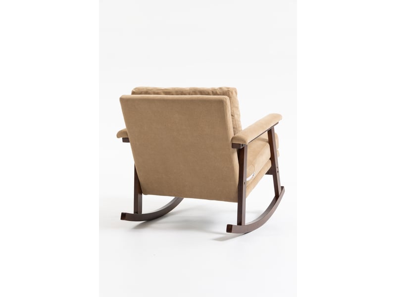  Fauteuil à bascule en velours marron clair avec cadre en bois  - Conforama C