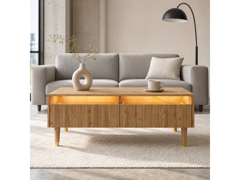  Table basse led moderne avec 2 tiroirs 110 x 50 x 40 cm cravdom  - Conforama B