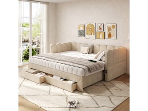 Lit banquette 90x190 cm <strong></strong>  <strong></strong> coloris beige