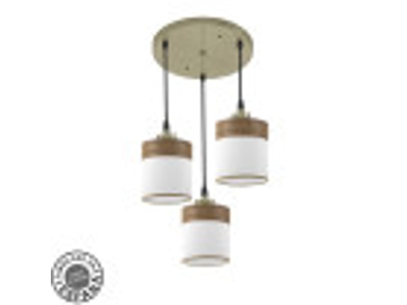  Plafonnier suspendu fabrilamp cloe cuirblanc-bois foncé 3 x e27 hauteur réglable 43-105 cm 42x42 cm 175483084 - Conforama B