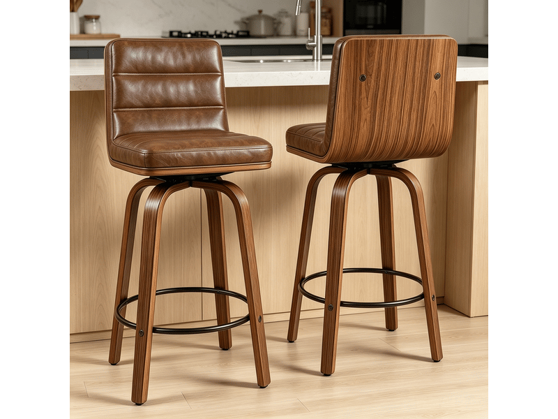 Tabouret de bar rotatif 360° avec revêtement pu et pieds bois courbés pour cuisine bar  - Conforama B