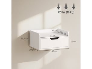 Lot de 2 tables de chevet murales flottantes 40 x 30 x 19,5 cm tiroir étagère moderne en panneau de particules blanc 21_0001545