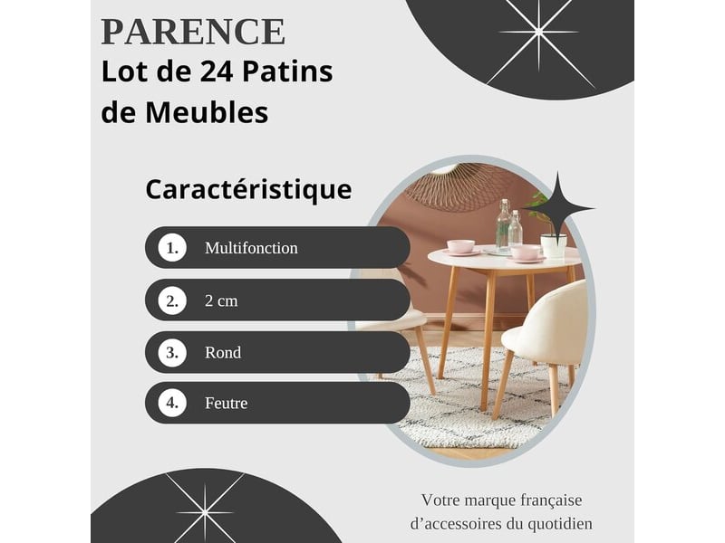  Set de 24 dessous de verre en feutre adhésifs de 2 cm, protecteurs de sol pour parquet, carreaux et surfaces lisses  - Conforama B
