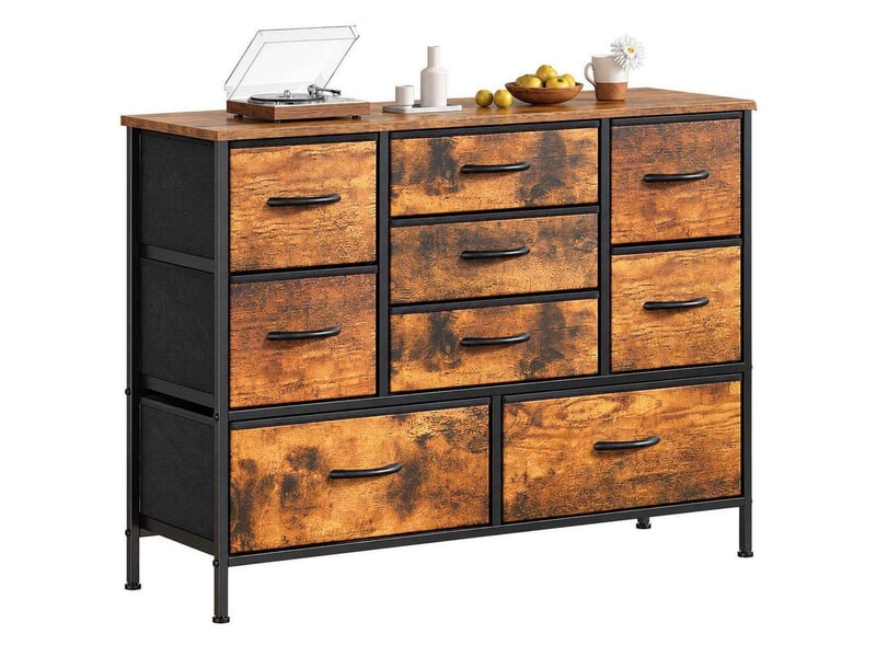  Chiffonnier neuf tiroirs tissu meuble de rangement 76 cm marron vintage industriel  - Conforama A
