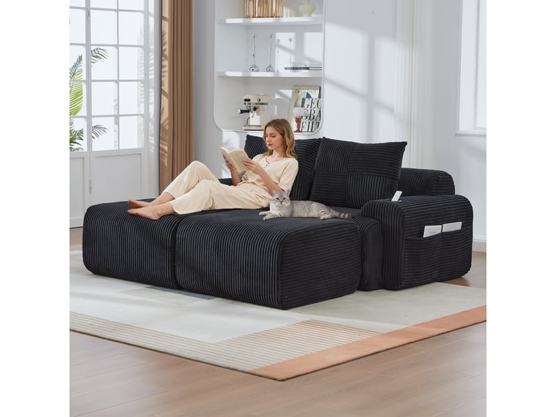 Canapé droit fixe 2 places tissu noir - Conforama B