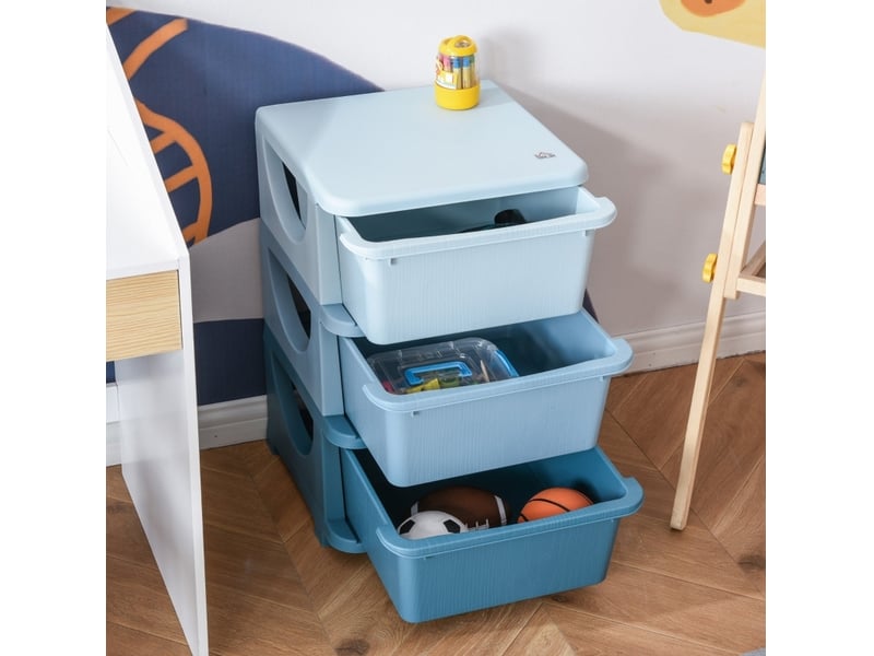  Meuble de rangement enfant 37 x 37 x 56,5 cm bleu en plastique, 3 tiroirs pour jouets et vêtements  - Conforama D