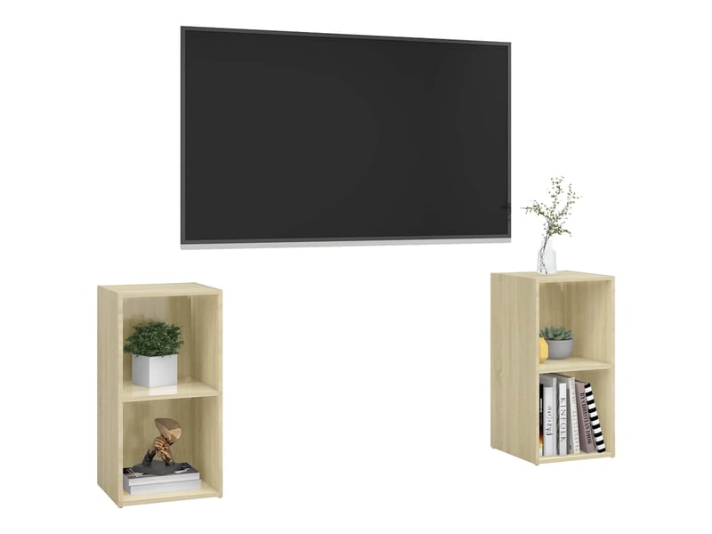  Lot de 2 meuble tv bas salon chêne sonoma 72x35x36,5 cm bois d'ingénierie shl70660  - Conforama C