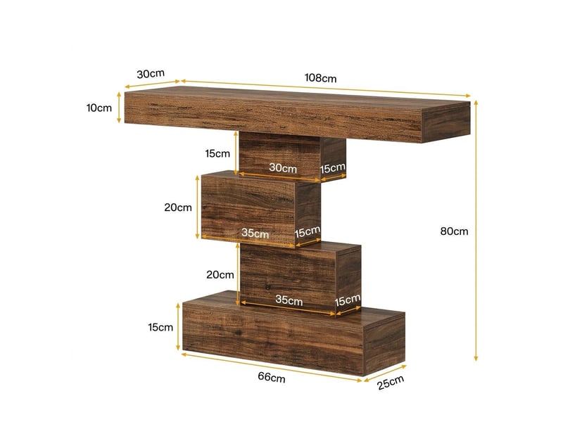  Table console d'entrée 108 x 30 x 80 cm avec socle géométrique moderne – table d'appoint et meuble bout de canapé en bois marron foncé rustique pour couloir, salon et chambre (max. 45 kg)  - Conforama C