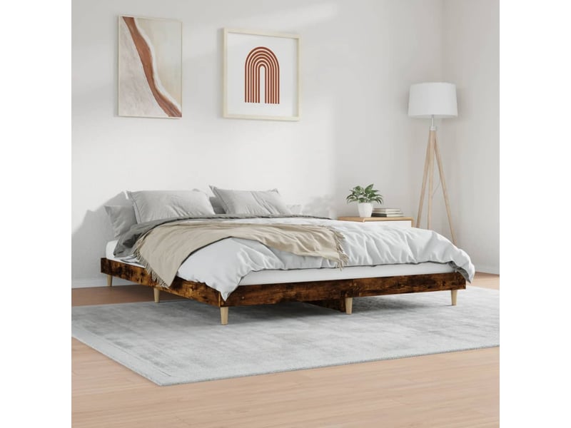  Lit double- lit adulte -  cadre de lit sans matelas chêne fumé 150x200 cm bois ingénierie  - Conforama C