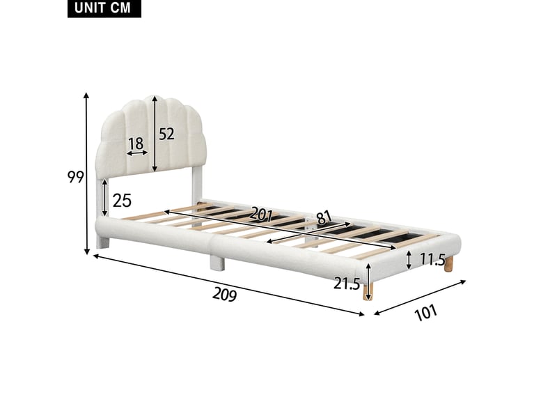  Lit enfant 90x200 cm en peluche blanche avec tête de lit fleur  - Conforama C