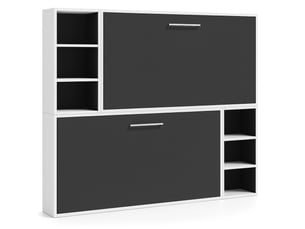 Lit escamotable superposé avec niches de rangement briano-2 matelas-90x200-cadre blanc-façade anthracite