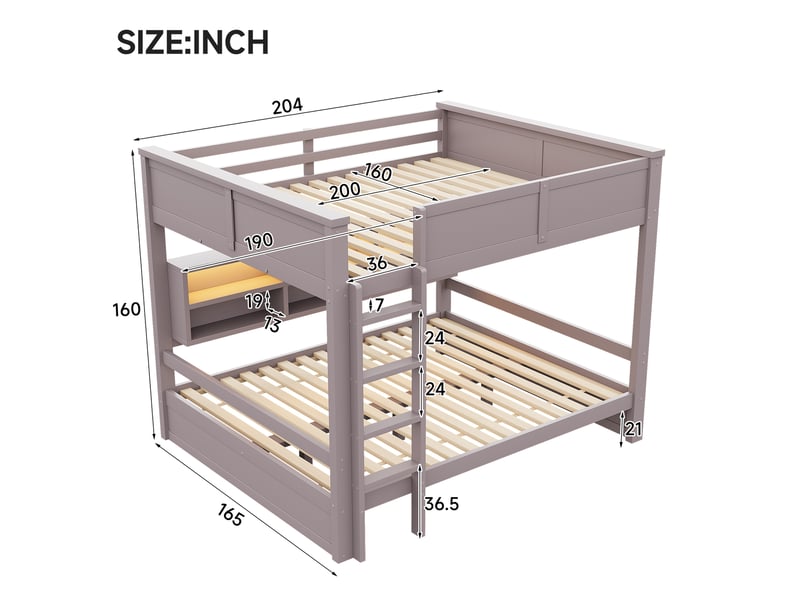  Lit superposé 160x200 cm avec 6 rangements, led intégrée et échelle, marron  - Conforama C