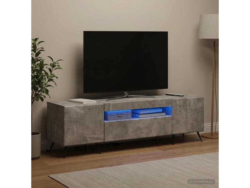 Meuble tv - banc tv - meuble de rangement led gris béton bois d'ingénierie - Conforama D