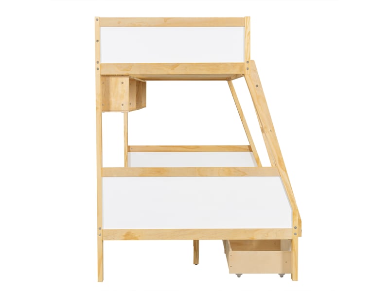  Lit superposé enfant 90x200 et 120x200 cm - tiroirs, barrières de sécurité, bois blanc et naturel  - Conforama D