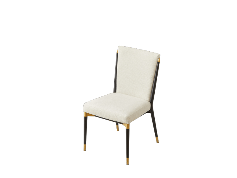  Lot de 2 chaises de salle à manger style scandinave en tissu crème avec pieds noirs et finition dorée  - Conforama D