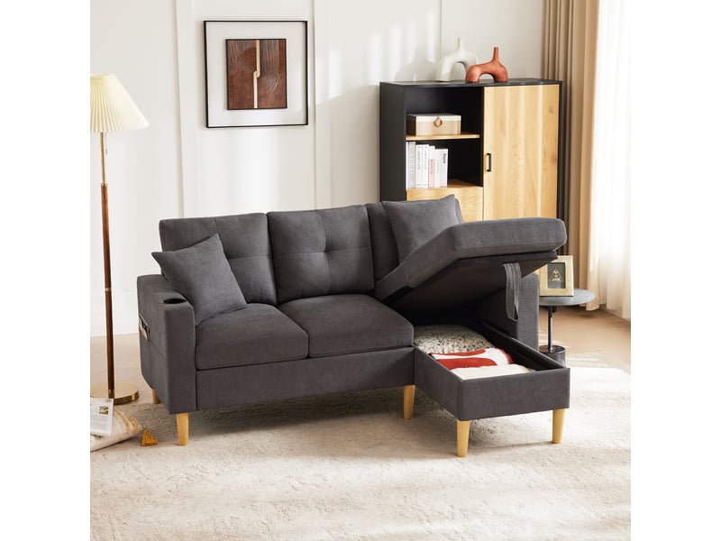  Canapé d'angle, canapé 3 places, design moderne, pour salon, appartement, bureau, mobilier pour espace de vie, porte-gobelets  - Conforama E