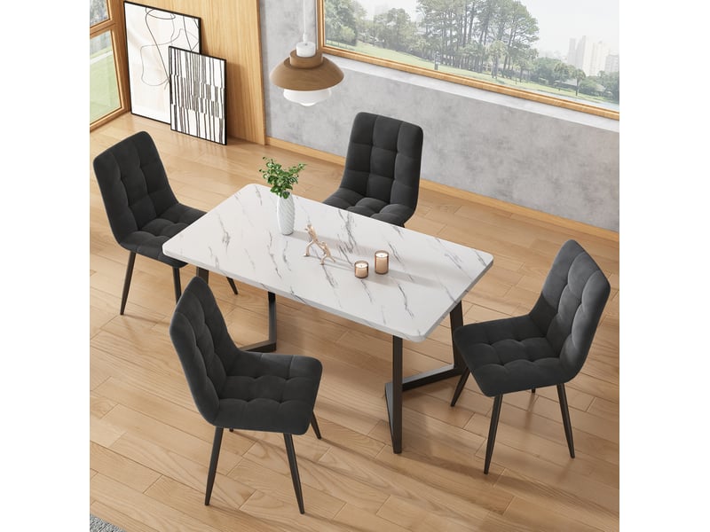  Lot de 4 chaises de salle à manger 44 x 41 x 86 cm gris foncé en velours, pieds en métal avec dossier  - Conforama B