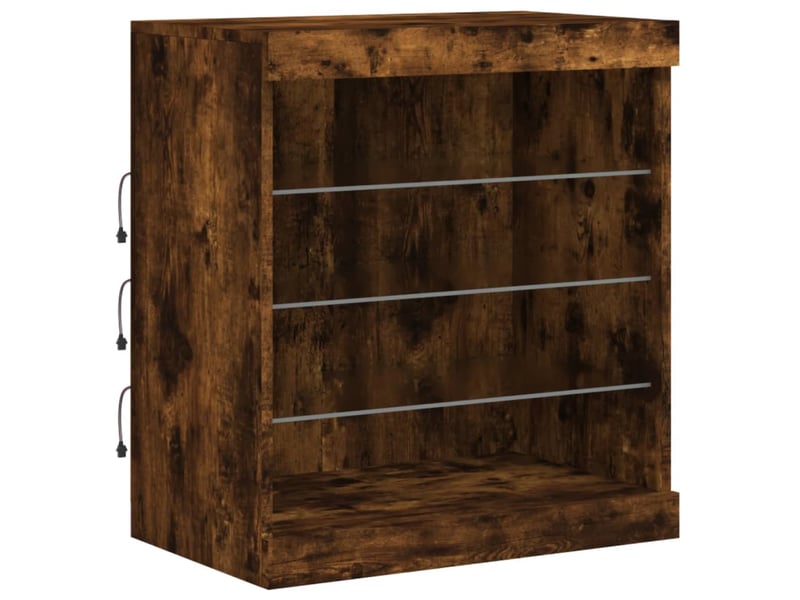 Buffet - bahut - meuble de rangement avec lumières led chêne fumé 60,5x37x67 cm - Conforama E