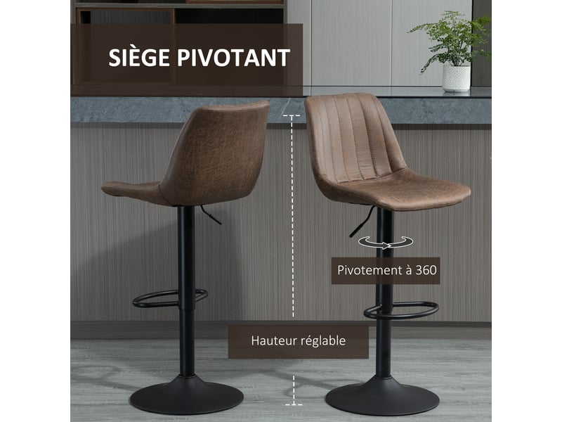  Lot de 2 tabourets de bar – style vintage – réglables et pivotants  - Conforama D