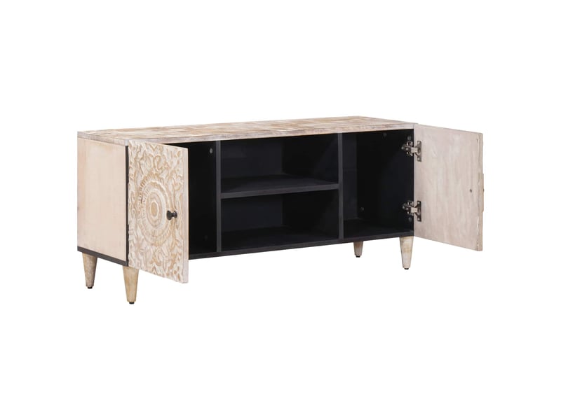  Meuble tv - banc tv - meuble de rangement blanc 105 x 33,5 x 46 cm bois de mangue massif  - Conforama A